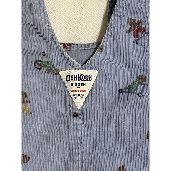 Oshkosh B’gosh Vintage Overalls Vestbak 3-6 Mo Light Blue Corduroy With Bears - Picture 3 of 6